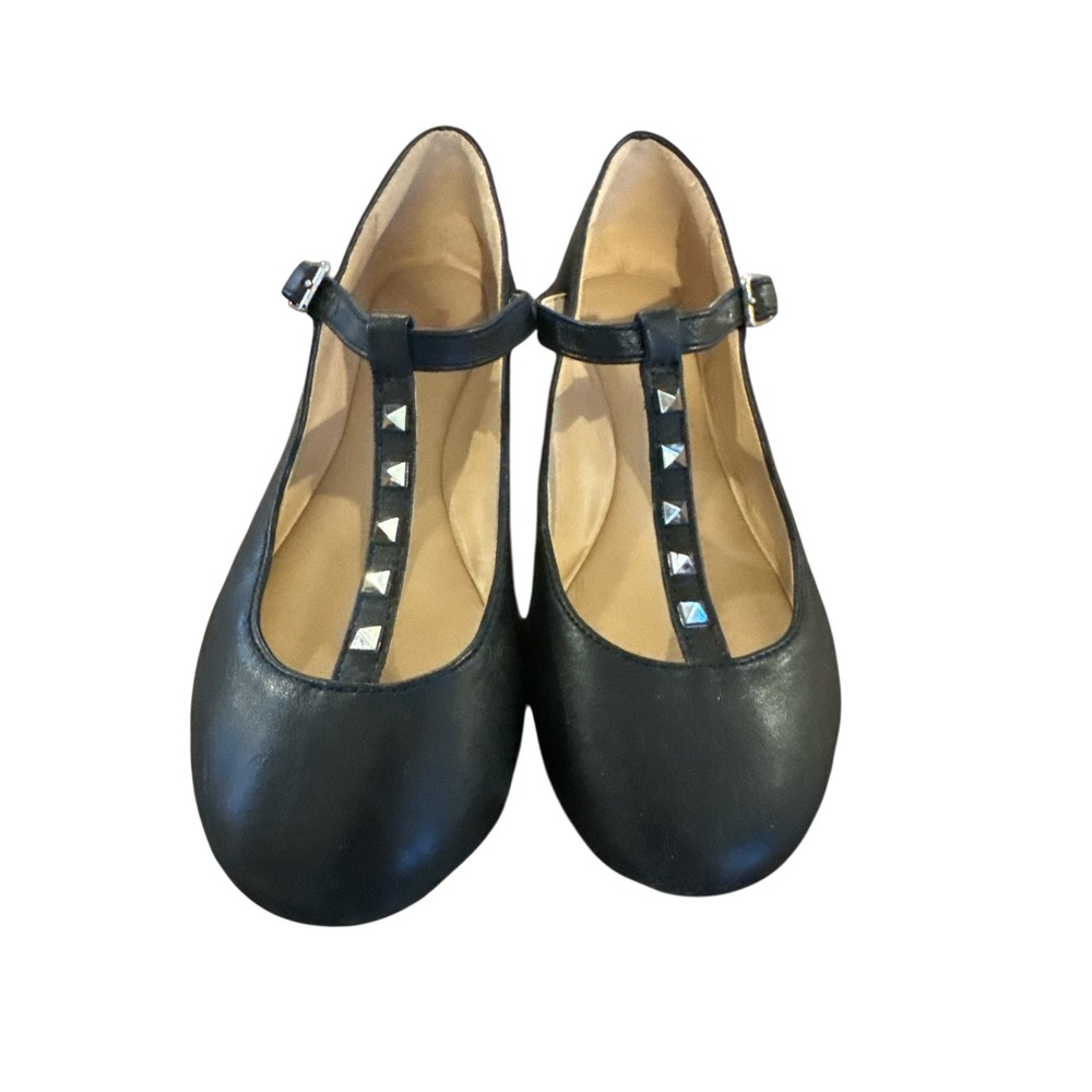 Girls Black Studded T-Strap Ballet‎ Flats Casual Dress Shoes